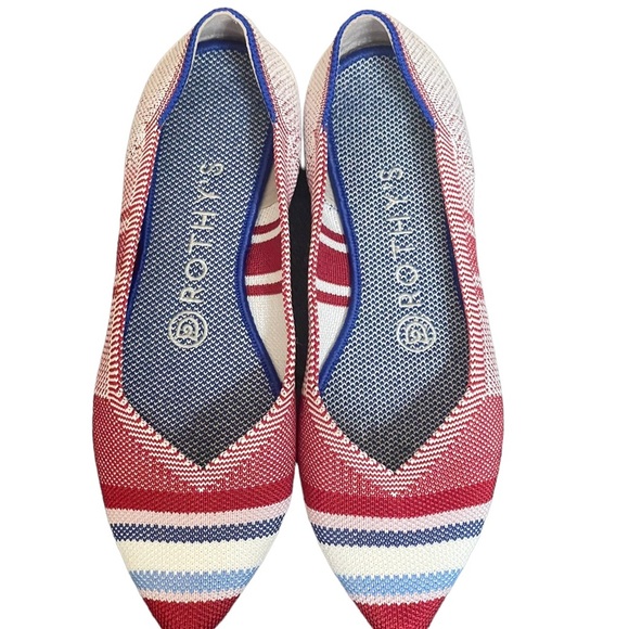 Rothy's 7 Varsity Stripe Red Points Rare Unicorn Flat Shoes BNIB - Picture 2 of 15